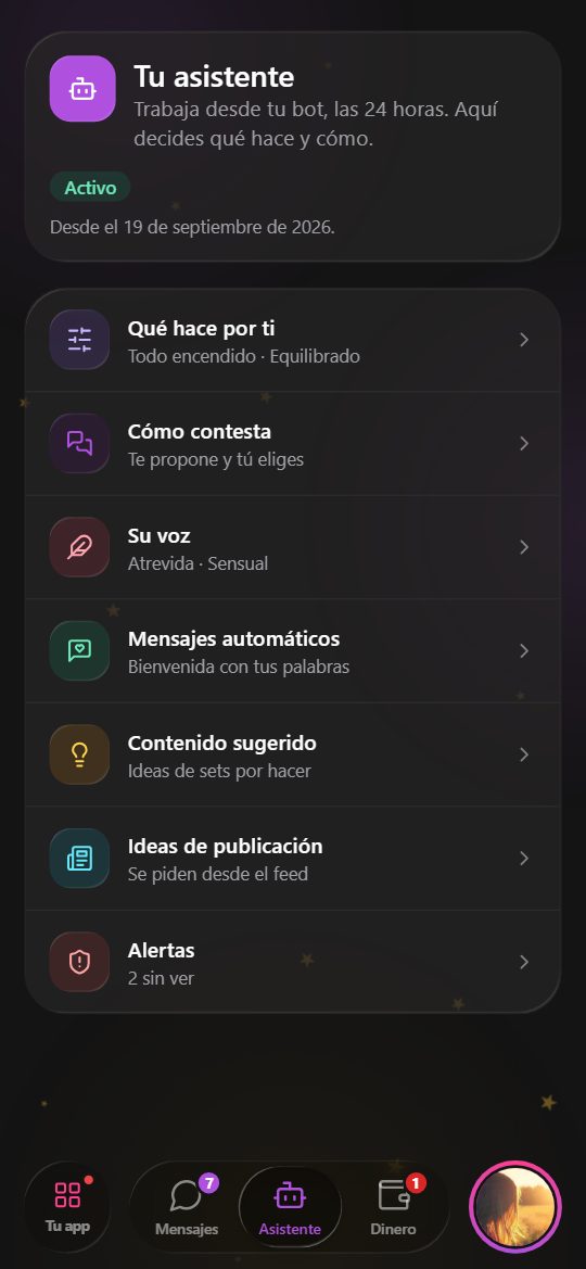Tu panel, dentro de Telegram: Tu asistente