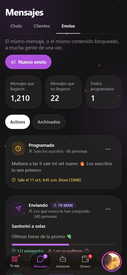 Tu panel, dentro de Telegram: EnvÃos
