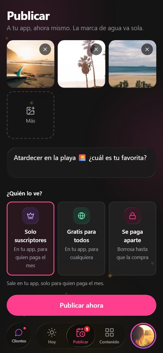Tu panel, dentro de Telegram: Publicar
